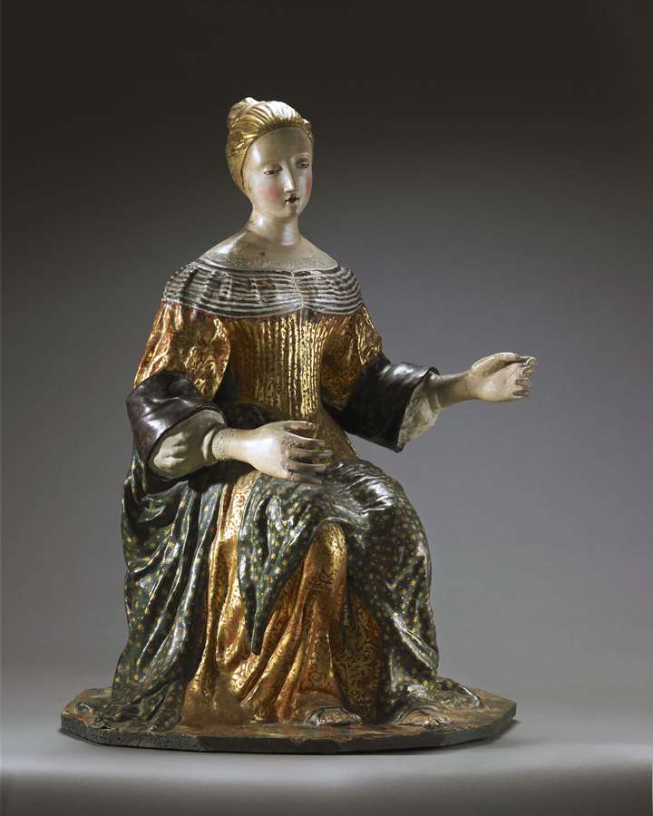 A Rare Central Italian Polychrome Cartapesta Statue of the Madonna